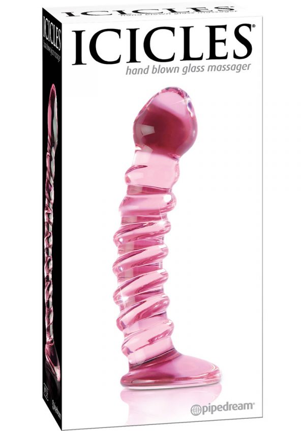 Icicles No 28 Textured Glass Dildo 7 Inch Pink