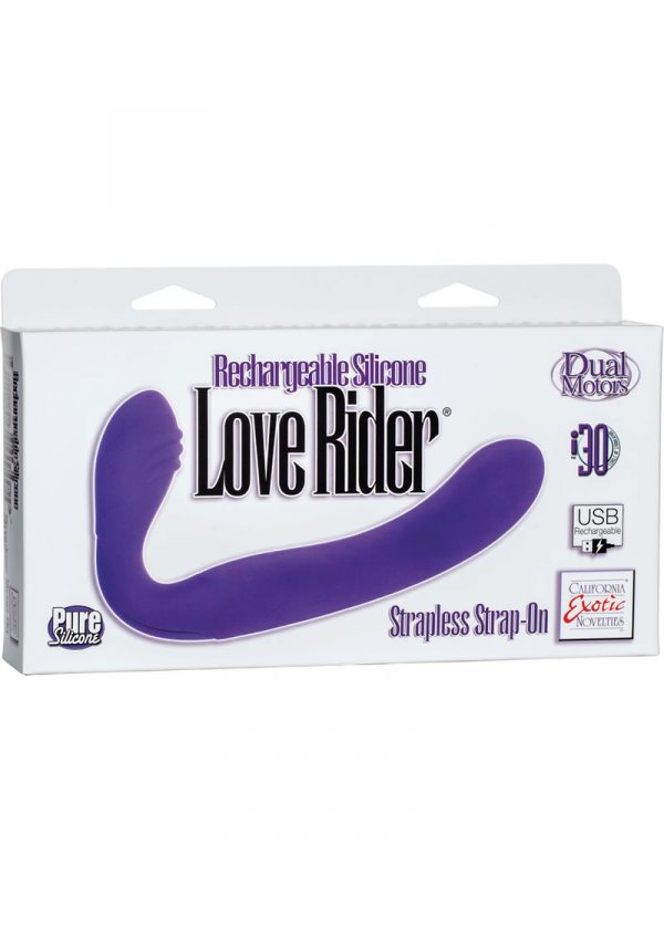 Love Rider Rechargeable Silicone Strapless Strap On Waterproof Purple 7.75 Inch