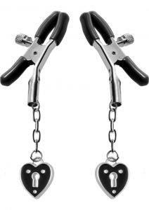 Master Series Platinum Bound Charmed Heart Padlock Nipple Clamps