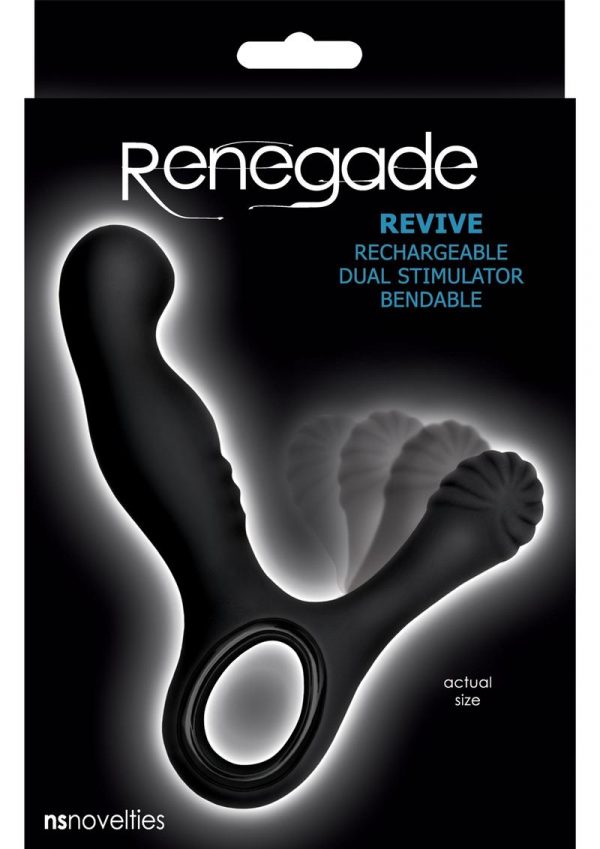 Renegade Revive Silicone Rechargeable Dual Stimulator Bendable Male Massager - Black