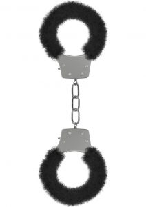 Ouch! Pleasure Furry Handcuffs Black And Silver