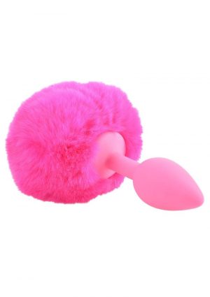 Neon Silicone Bunny Tail Butt Plug Pink