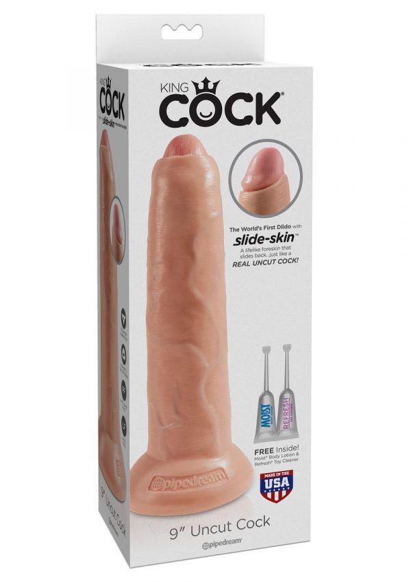 King Cock Uncut Realistic Cock Dildo Tan 9 Inch