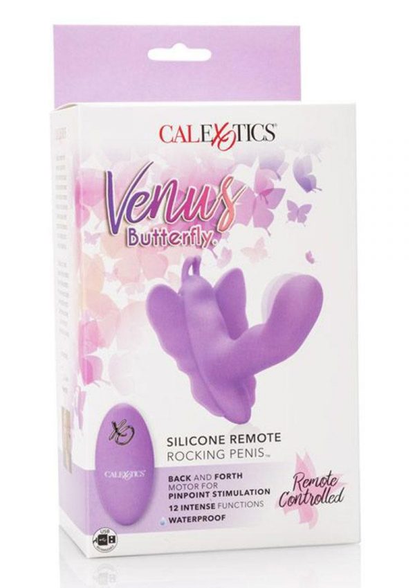 Venus Butterfly Silicone Remote Rocking Penis USB Rechargeable Waterproof Purple