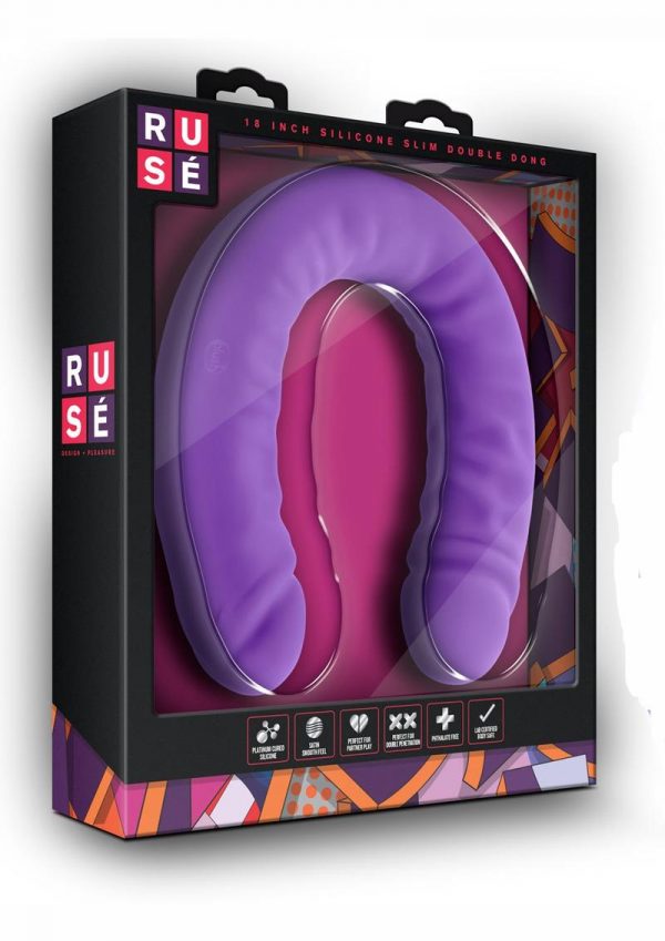 Ruse Silicone Slim Double Headed Dildo Purple 18 Inch