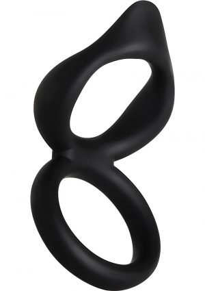 Silicone Dual Ring Clit Tickler Black Cock Ring Waterproof