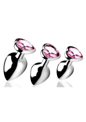 Booty Sparks Pink Heart Gem Plug Set 3 Piece Kit Nickel Free