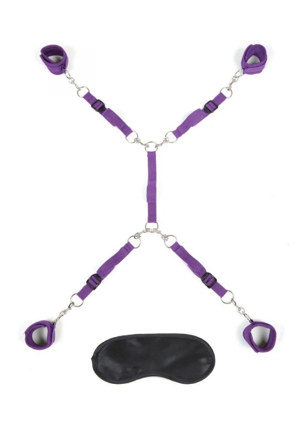 Lux Fetish Bed Spreader 7pc Kit Playful Restraint System  Purple