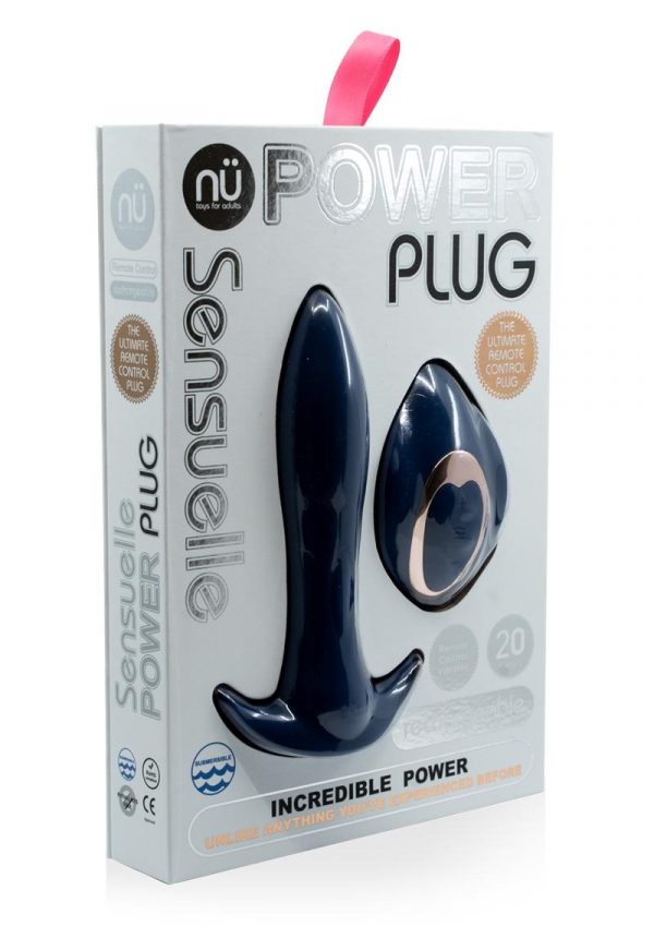 Power Plug Remote Control Anal Plug Rechargeable Waterproof Vibrating Navy Blue