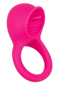 Silicone Rechargeable Teasing Tongue Enhancer Cock Ring Waterproof Pink