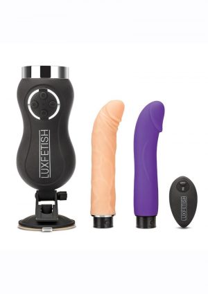 Lux Fetish Thrusting Rechargeable Compact Sex Machine with Remote Control - Vanilla/Purple