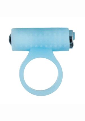 PowerBullet Cosmic Ring Rechargeable Silicone Vibrating Cock Ring - Glow in the Dark Blue