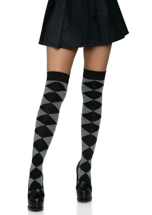 Leg Avenue Argyle Knit Over The Knee Socks - O/S - Grey