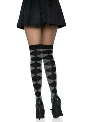 Leg Avenue Argyle Knit Over The Knee Socks - O/S - Grey