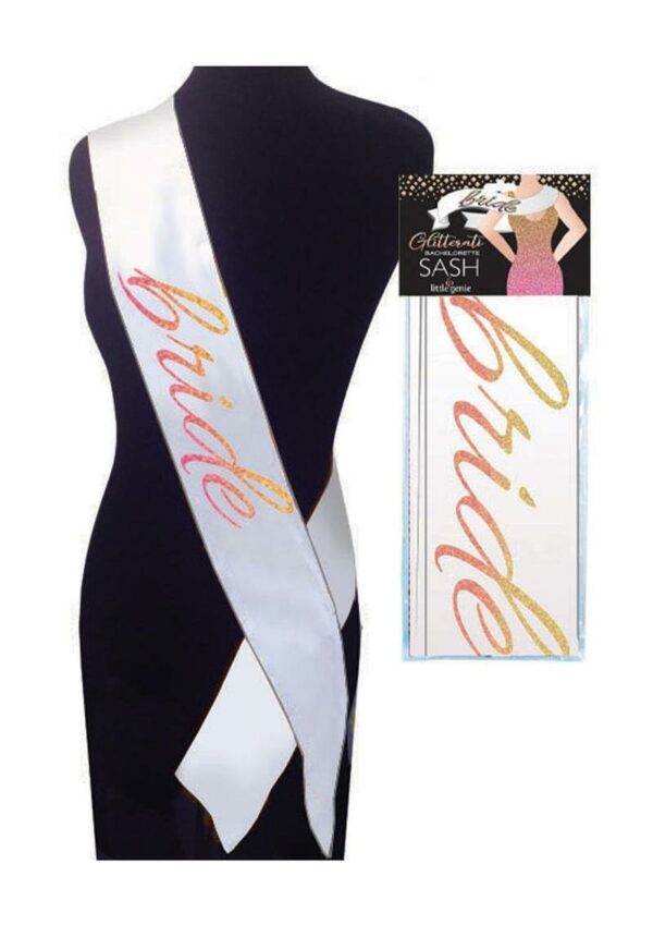 Glitterati Bride Sash - White/Rose Gold