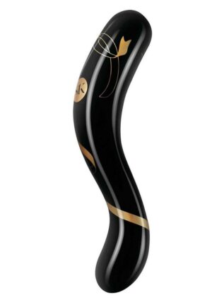 Secret Kisses Handblown Double Ended Glass Dildo 7in - Black/Gold