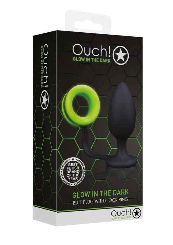 Ouch! Butt Plug with Cock Ring Silicone Glow in the Dark - Green