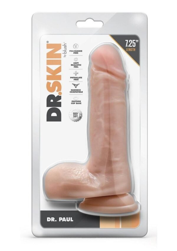 Dr. Skin Dr. Paul Dildo with Balls and Suction Cup 7.25in - Vanilla